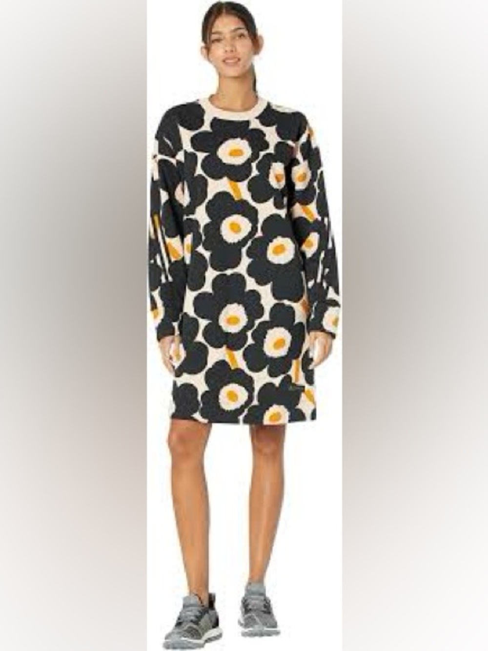 Adidas x Marimekko Unikko Floral Long-Sleeve Sweats Dress with Cream and Yellow